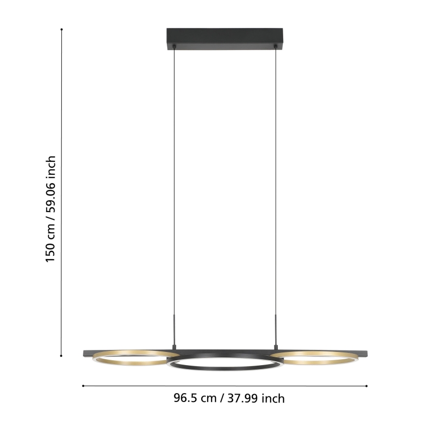 Eglo - LED Aptumšojama lustra ar auklu 2xLED/12,5W/230V + LED/15,5W 3000K melna