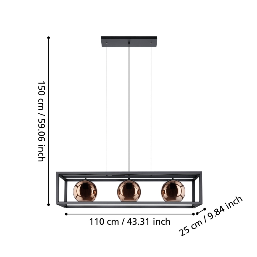 Eglo - Lustra ar auklu 3xE27/40W/230V varš/melna