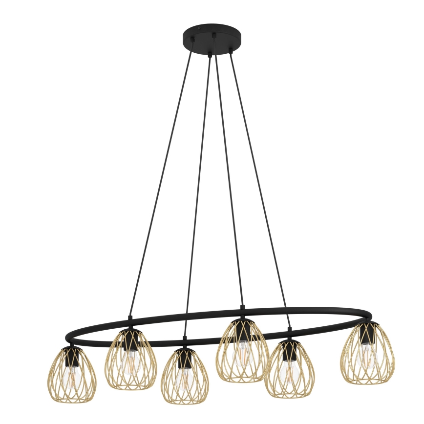 Eglo - Lustra ar auklu 6xE27/40W/230V melna/zelta