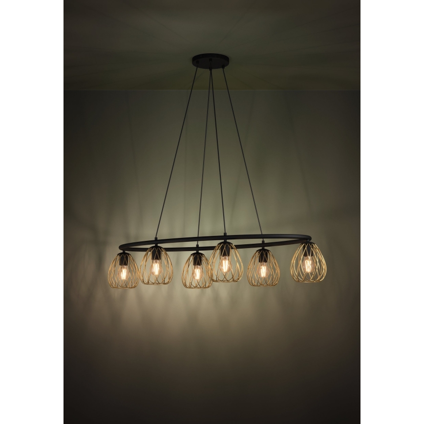 Eglo - Lustra ar auklu 6xE27/40W/230V melna/zelta