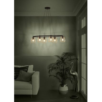 Eglo - Lustra ar auklu 6xE27/40W/230V melna/zelta