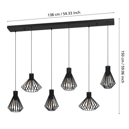 Eglo - Lustra ar auklu 6xE27/40W/230V melna