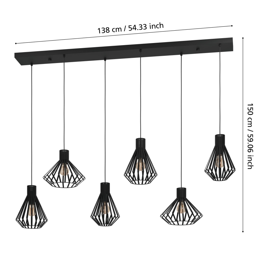 Eglo - Lustra ar auklu 6xE27/40W/230V melna