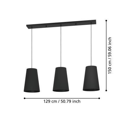 Eglo - Lustra ar auklu 3xE27/40W/230V melna