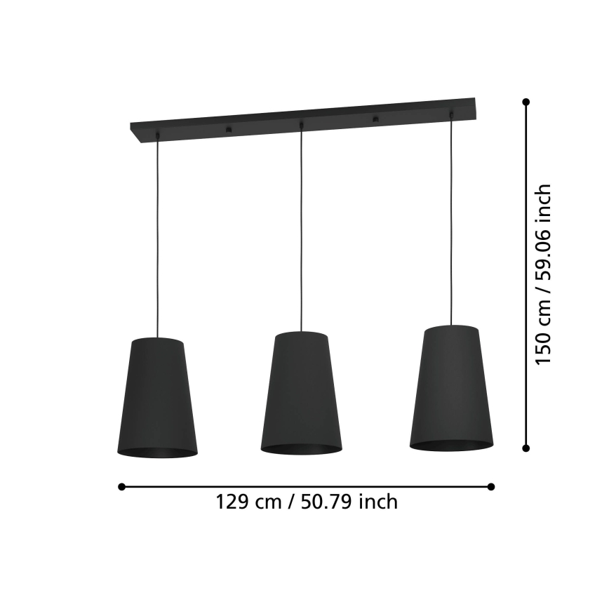Eglo - Lustra ar auklu 3xE27/40W/230V melna