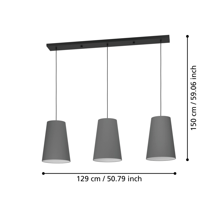 Eglo - Lustra ar auklu 3xE27/40W/230V pelēka