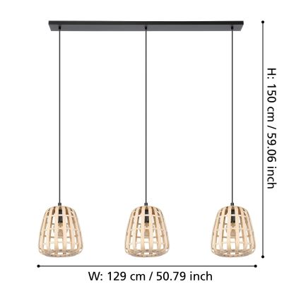 Eglo - Lustra ar auklu 3xE27/40W/230V bambusa