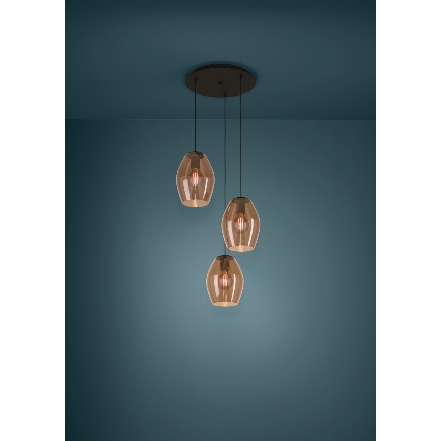 Eglo - Lustra ar auklu 3xE27/40W/230V brūna