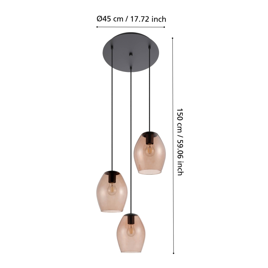 Eglo - Lustra ar auklu 3xE27/40W/230V brūna