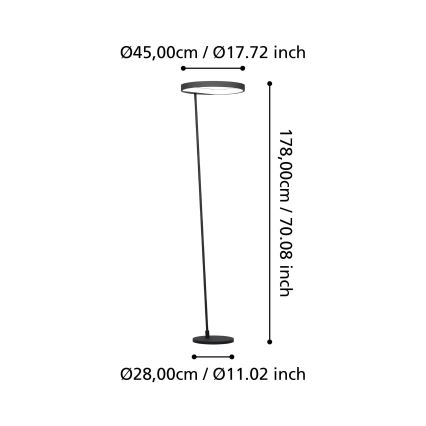 Eglo - LED Aptumšojama grīdas stāvlampa LED/23W/230V 3000K melna