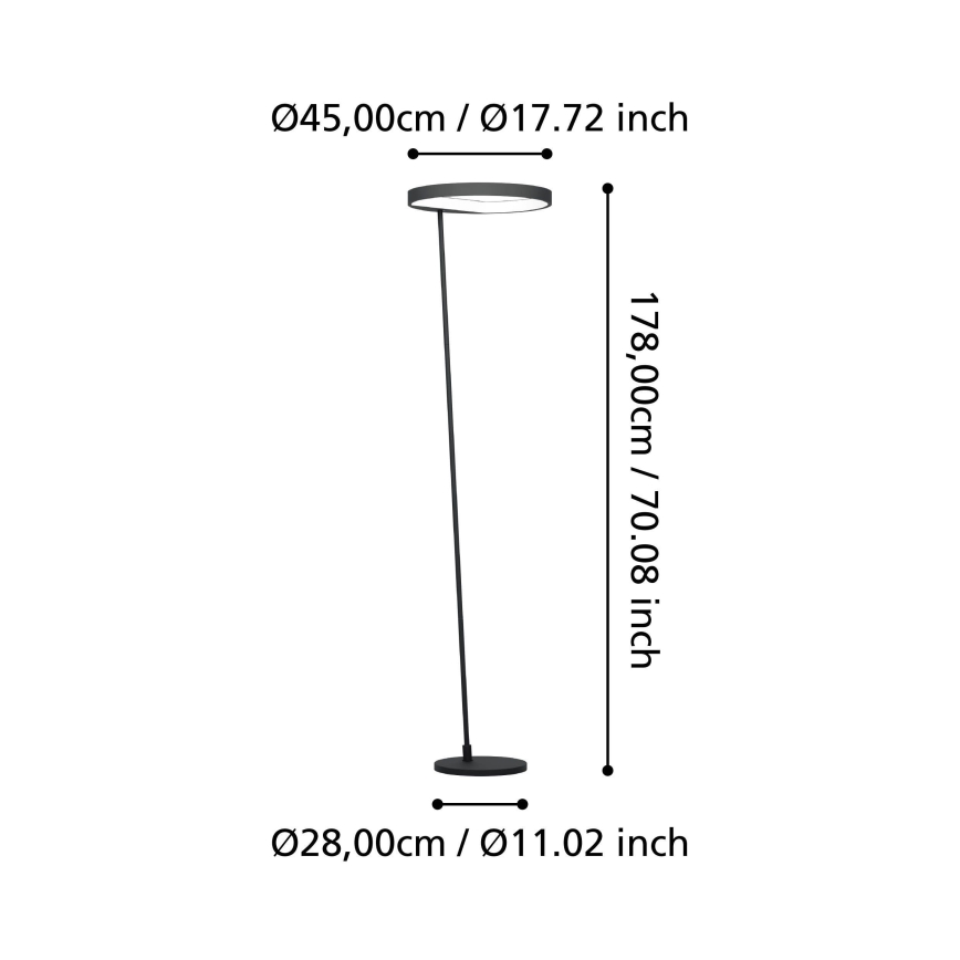 Eglo - LED Aptumšojama grīdas stāvlampa LED/23W/230V 3000K melna