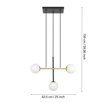 Eglo - Lustra ar auklu 3xE14/40W/230V zelta/melna