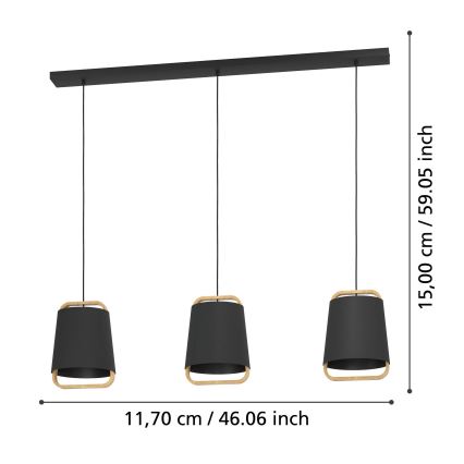 Eglo - Lustra ar auklu 3xE27/40W/230V melna