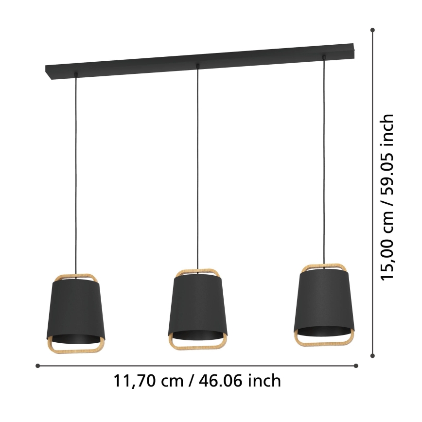 Eglo - Lustra ar auklu 3xE27/40W/230V melna