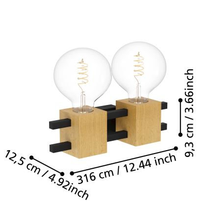 Eglo - Sienas lampa 2xE27/40W/230V melna/brūna