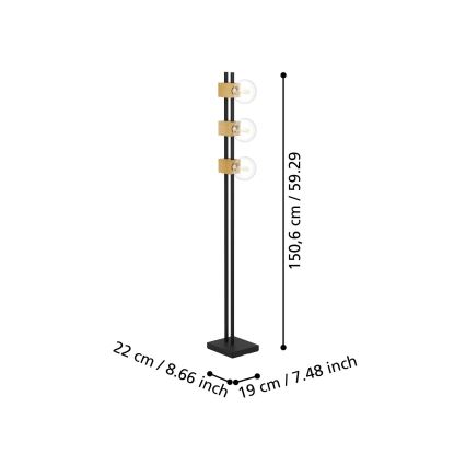 Eglo - Grīdas stāvlampa 3xE27/40W/230V melna/brūna