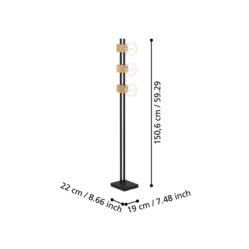 Eglo - Grīdas stāvlampa 3xE27/40W/230V melna/brūna