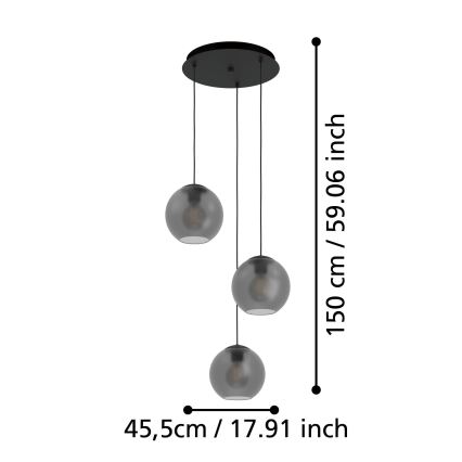 Eglo - Lustra ar auklu 3xE27/40W/230V dūmakains