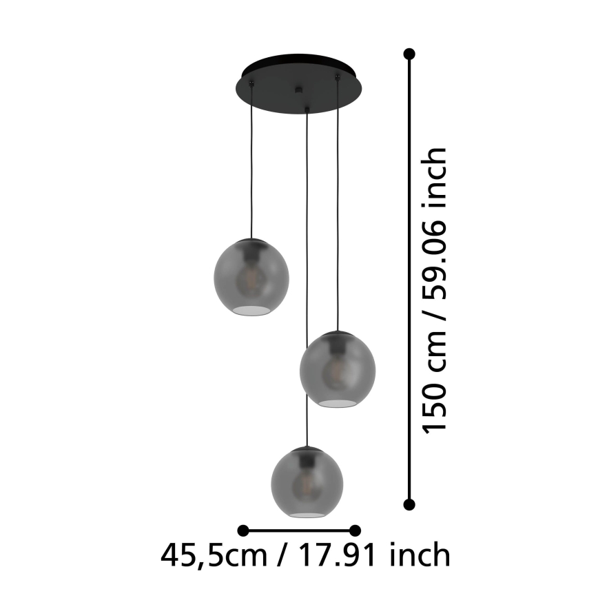 Eglo - Lustra ar auklu 3xE27/40W/230V dūmakains