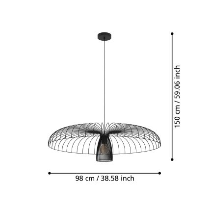 Eglo - Lustra ar auklu 1xE27/60W/230V d. 98,5 cm melna