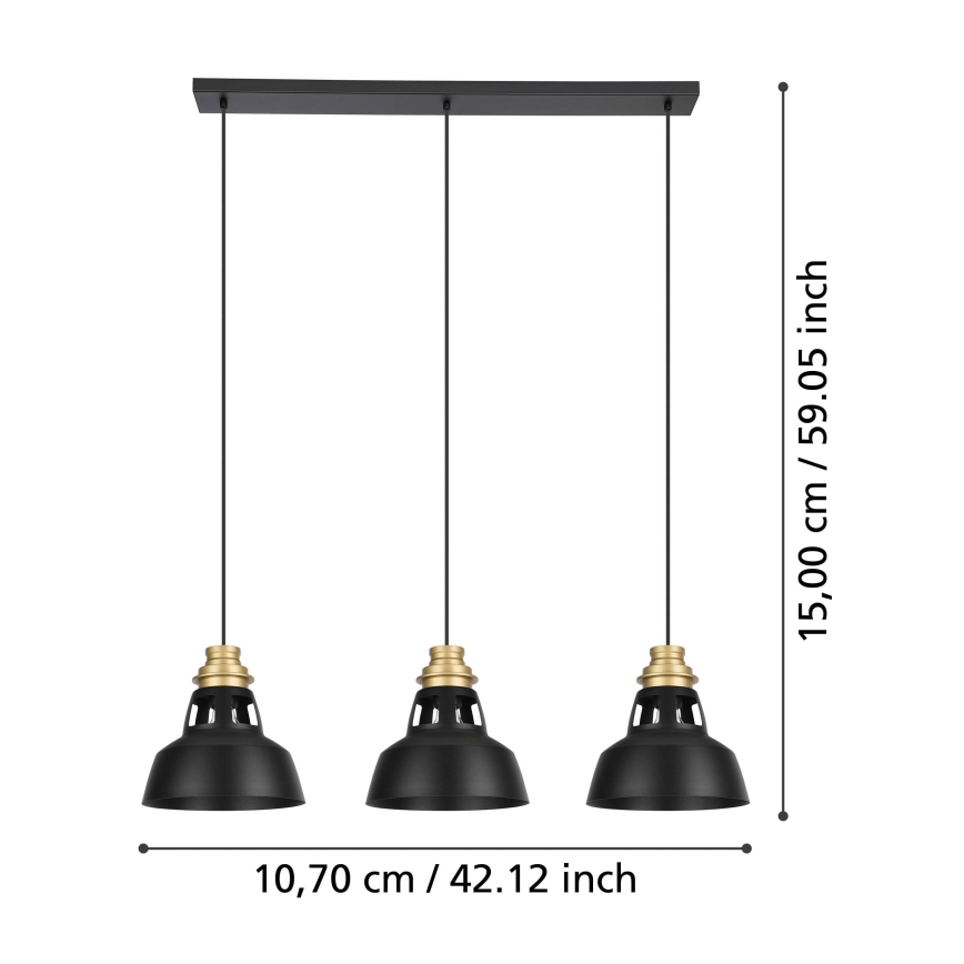 Eglo - Lustra ar auklu 3xE27/40W/230V melna/zelta