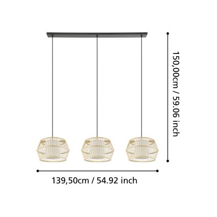 Eglo - Lustra ar auklu 3xE27/40W/230V bambusa