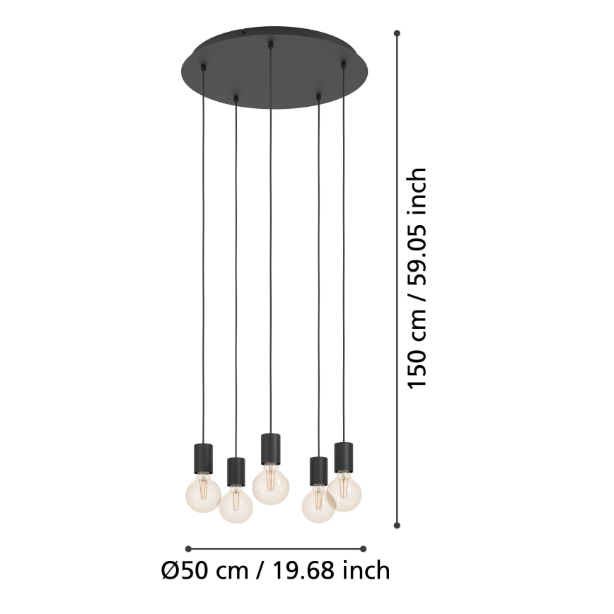 Eglo - Lustra ar auklu 5xE27/40W/230V melna