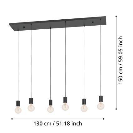 Eglo - Lustra ar auklu 6xE27/40W/230V melna