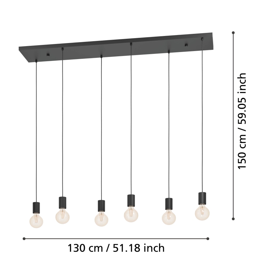 Eglo - Lustra ar auklu 6xE27/40W/230V melna