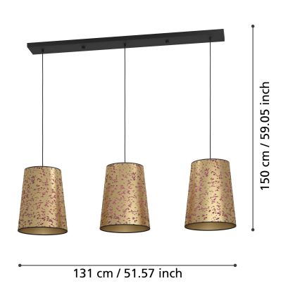Eglo - Lustra ar auklu 3xE27/25W/230V zelta/rozā