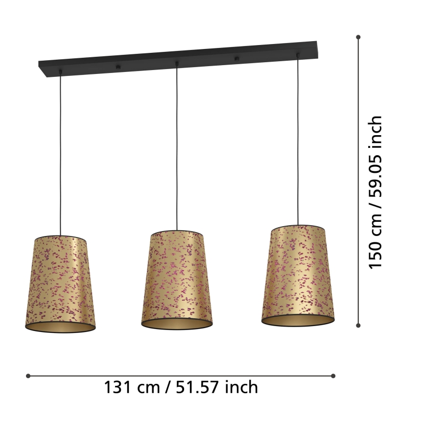 Eglo - Lustra ar auklu 3xE27/25W/230V zelta/rozā
