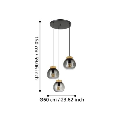 Eglo - Lustra ar auklu 3xE27/40W/230V dūmakains