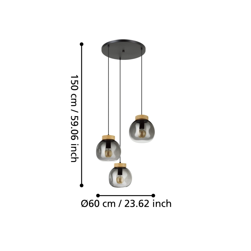 Eglo - Lustra ar auklu 3xE27/40W/230V dūmakains