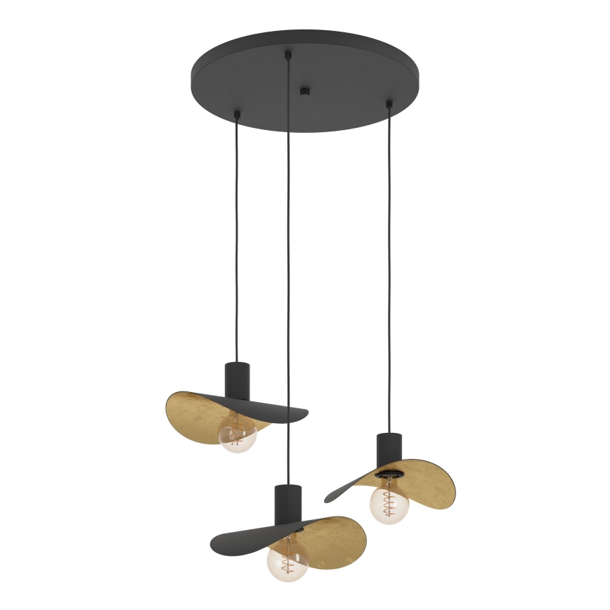 Eglo - Lustra ar auklu 3xE27/40W/230V melna/zelta