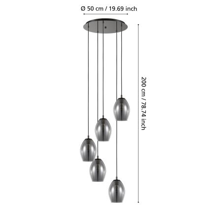 Eglo - Lustra ar auklu 5xE27/60W/230V dūmakains