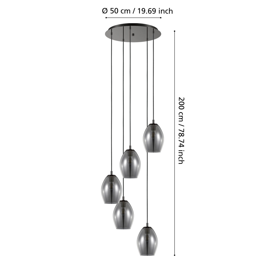 Eglo - Lustra ar auklu 5xE27/60W/230V dūmakains