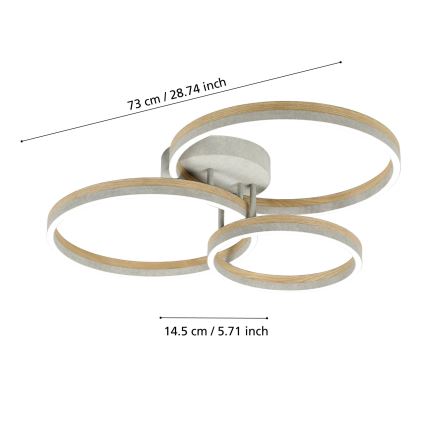 Eglo - LED Aptumšojama virsapmetuma lustra LED/12,5W/230V + 2xLED/15,5W 3000K pelēka/ozols