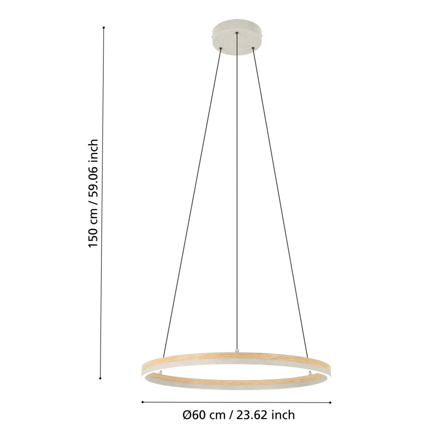 Eglo - LED Aptumšojama lustra ar auklu LED/36W/230V 3000K pelēka/ozols