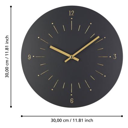 Eglo - Sienas pulkstenis 1xAA d. 30 cm melna