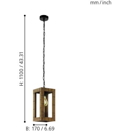 Eglo 43105 - Lustra ar ķēdi TAKHIRA 1xE27/60W/230V kļava