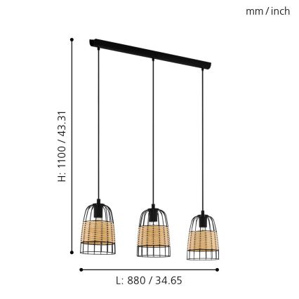 Eglo - Lustra ar auklu 3xE27/40W/230V