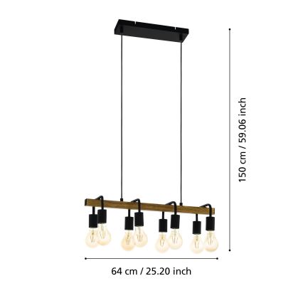 Eglo 43316 - Lustra uz kabeļa ERRIBERA 8xE27/40W/230V ozols/melns