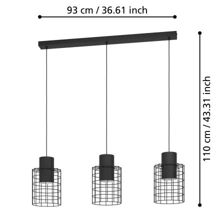 Eglo - Lustra ar auklu 3xE27/40W/230V melna