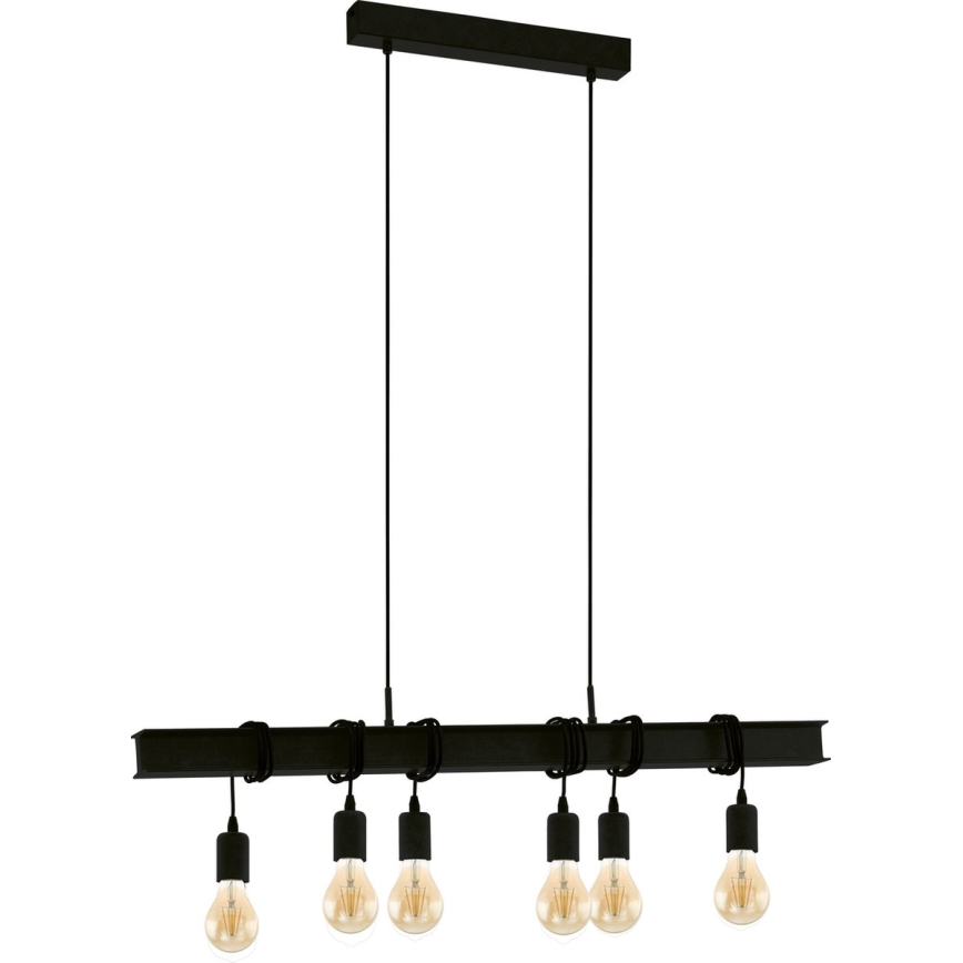 Eglo 43712 - Lustra ar auklu TOWNSHEND 6xE27/60W/230V melna