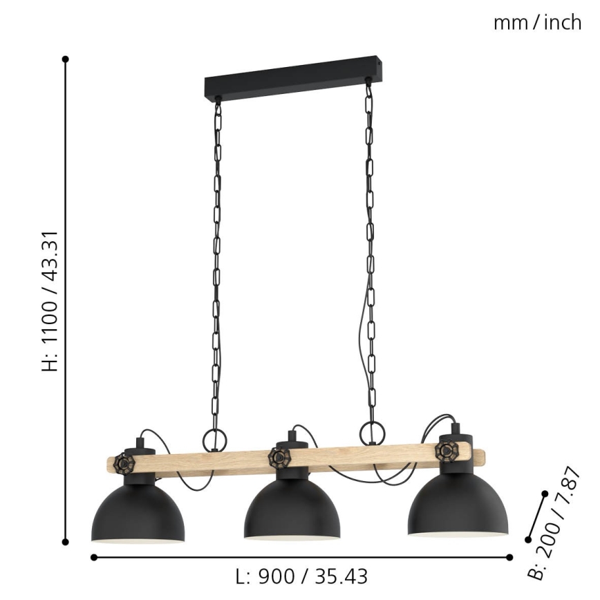 Eglo - Lustra ar ķēdi 3xE27/28W/230V - FSC sertificēts