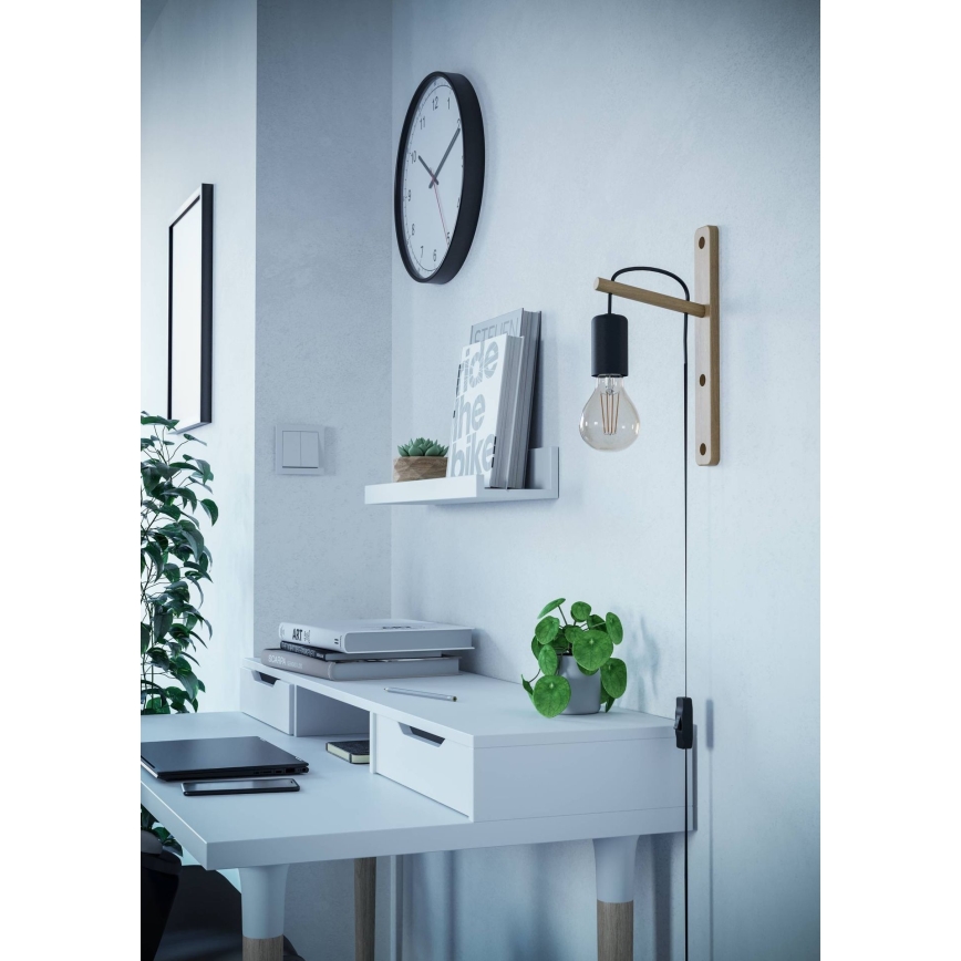 Eglo - Sienas lampa 1xE27/10W/230V gumijkoks brūna/melna