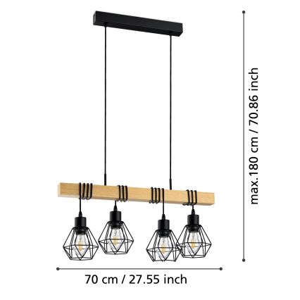 Eglo - Lustra ar auklu TOWNSHEND 4xE27/60W/230V