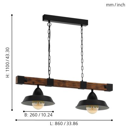 Eglo - Lustra ar ķēdi 2xE27/60W/230V - FSC sertificēts
