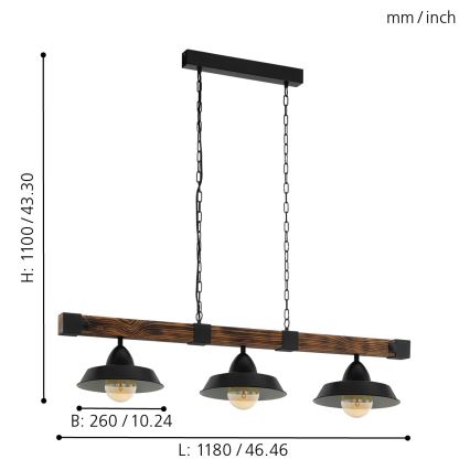 Eglo - Lustra ar ķēdi 3xE27/60W/230V - FSC sertificēts