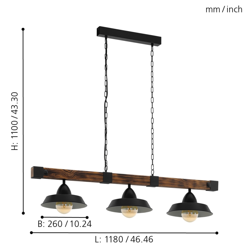 Eglo - Lustra ar ķēdi 3xE27/60W/230V - FSC sertificēts